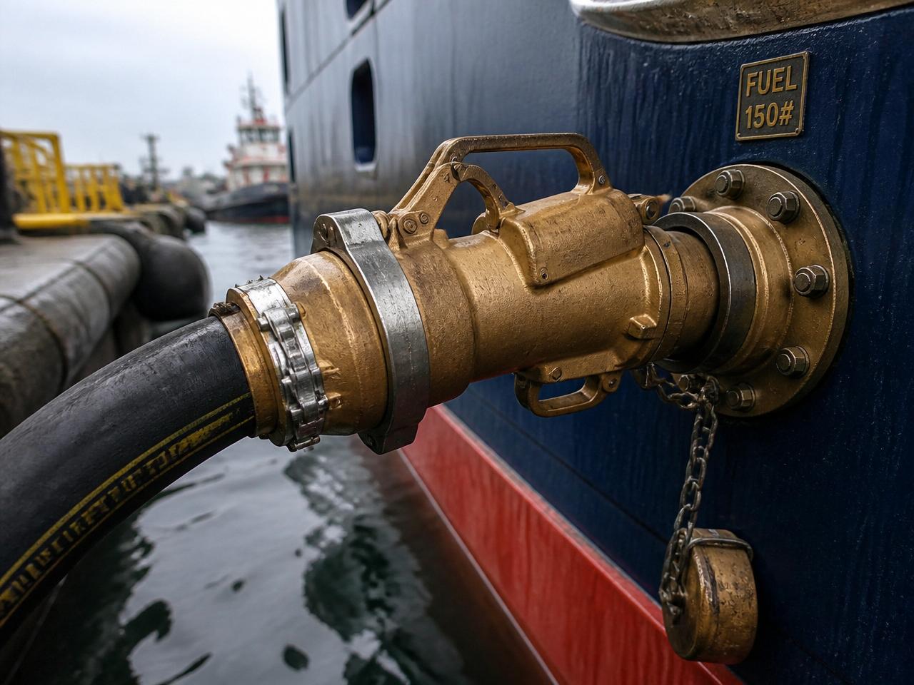 Marine fuel hose and manifold connection at dockside